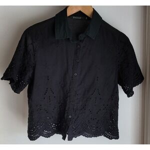 Daniel Blouse S Black Cotton Women's Short Sleeve Top Breathable Lightweight